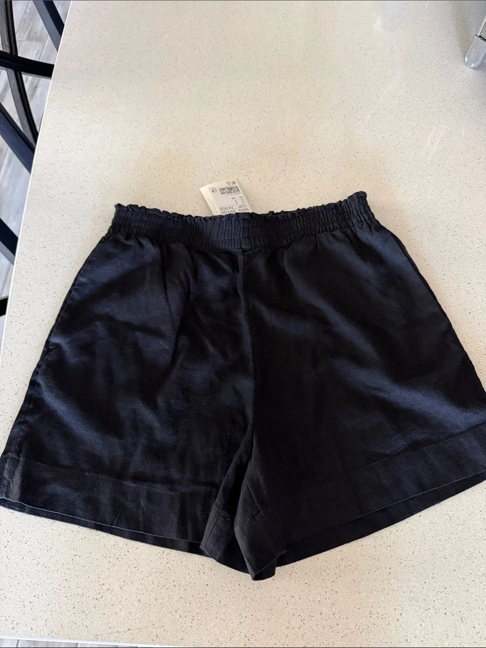 NWT H & M Black Shorts Linen S Elastic Waist Viscose Lightweight